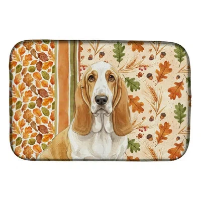 Caroline's Treasures Lemon And White Basset Hound Heirloom Fall Dish Drying Mat In Natural