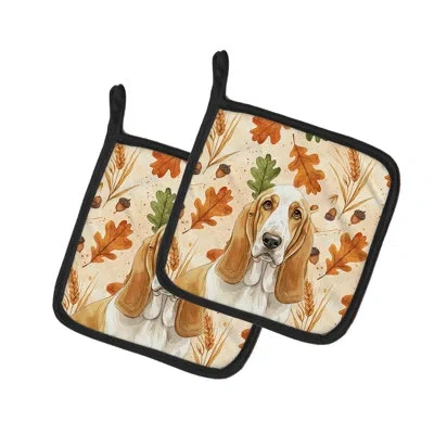 Caroline's Treasures Lemon And White Basset Hound Heirloom Fall Pair Of Pot Holders In Multicolor