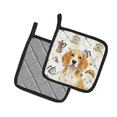 Caroline's Treasures Lemon And White Beagle Coffee Bar Pair Of Pot Holders In Multicolor