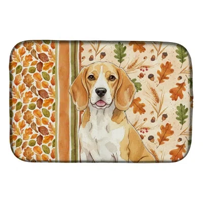 Caroline's Treasures Lemon And White Beagle Heirloom Fall Dish Drying Mat In Natural