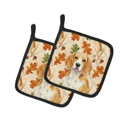 Caroline's Treasures Lemon And White Beagle Heirloom Fall Pair Of Pot Holders In Multicolor