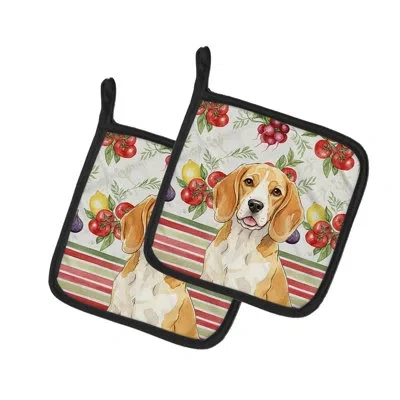 Caroline's Treasures Lemon And White Beagle Vegetables Pair Of Pot Holders In Multicolor