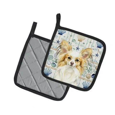 Caroline's Treasures Lemon And White Papillon Coastal Sea Glass Pair Of Pot Holders In Multicolor
