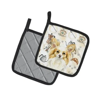 Caroline's Treasures Lemon And White Papillon Coffee Bar Pair Of Pot Holders In Multicolor