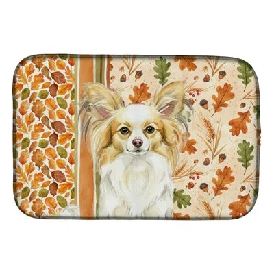 Caroline's Treasures Lemon And White Papillon Heirloom Fall Dish Drying Mat In Natural