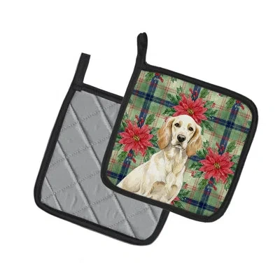 Caroline's Treasures Lemon Belton English Setter Christmas Poinsettas Pair Of Pot Holders In Multicolor