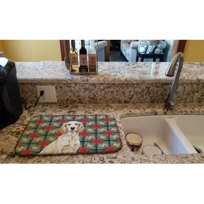 Caroline's Treasures Lemon Belton English Setter Christmas Poinsettias Dish Drying Mat In Natural