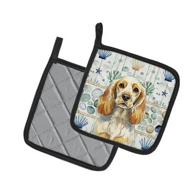 Caroline's Treasures Lemon Roan English Cocker Spaniel Coastal Sea Glass Pair Of Pot Holders In Multicolor