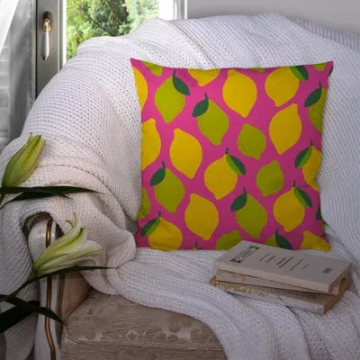 Caroline's Treasures Lemons And Limes Indoor/outdoor Throw Pillow In Pink,yellow