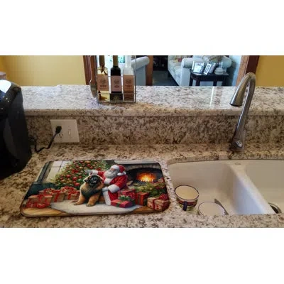 Caroline's Treasures Leonberger And Santa Claus Dish Drying Mat In Natural