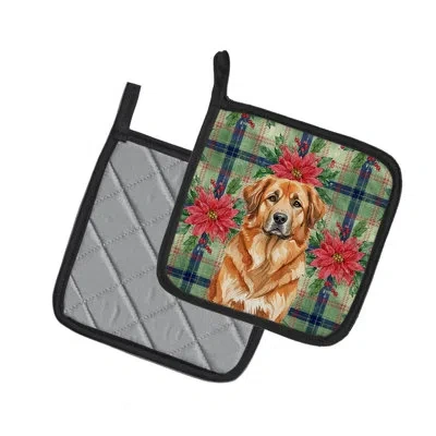 Caroline's Treasures Leonberger Christmas Poinsettas Pair Of Pot Holders In Multi