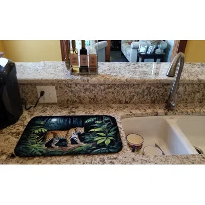 Caroline's Treasures Leopard Nighttime In The Jungle Dish Drying Mat In Natural