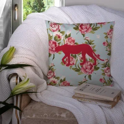 Caroline's Treasures Leopard Shabby Elegance Blue Roses Indoor/outdoor Throw Pillow