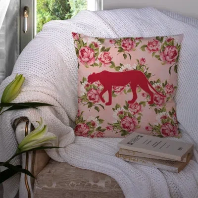 Caroline's Treasures Leopard Shabby Elegance Pink Roses Floral 14" Throw Pillow