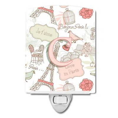 Caroline's Treasures Letter C Love In Paris Pink Ceramic Night Light In Multi