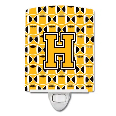 Caroline's Treasures Letter H Football Black, Old Gold And White Ceramic Night Light In Yellow