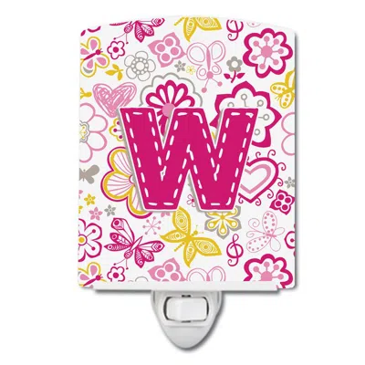 Caroline's Treasures Letter W Flowers And Butterflies Pink Ceramic Night Light