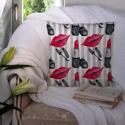 Caroline's Treasures Lipstick And Stripes Outdoor Throw Pillow