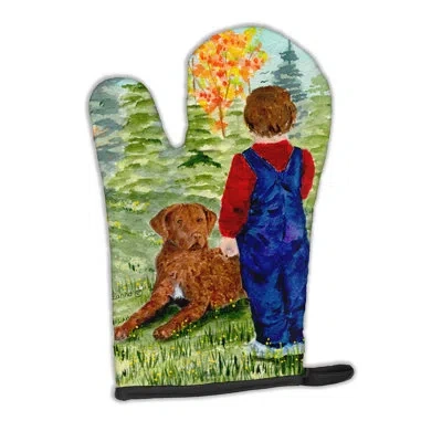 Caroline's Treasures Little Boy With His Chesapeake Bay Retriever Oven Mitt In Blue;green