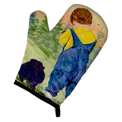 Caroline's Treasures Little Boy With His Pomeranian Oven Mitt In Blue;green