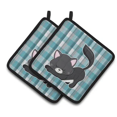 Caroline's Treasures Little Cat Kitten Potholder In Blue