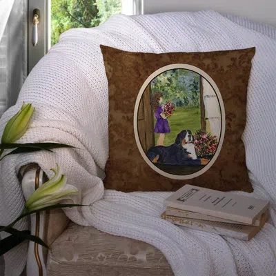 Caroline's Treasures Little Girl With Her Bernese Mountain Dog Indoor/outdoor Throw Pillow