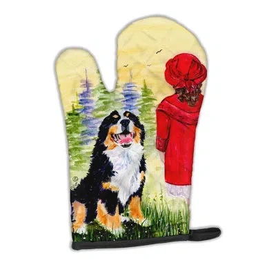Caroline's Treasures Little Girl With Her Bernese Mountain Dog Oven Mitt In Red;yellow