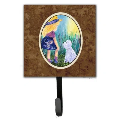 Caroline's Treasures Little Girl With Westie Leash Holder And Wall Hook In Brown