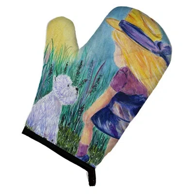 Caroline's Treasures Little Girl With Westie Oven Mitt In Blue;green