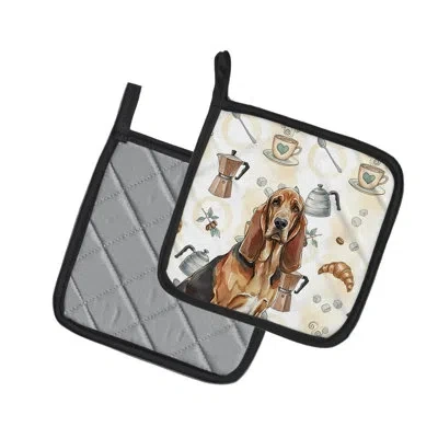 Caroline's Treasures Liver And Tan Bloodhound Coffee Bar Pair Of Pot Holders In Multicolor