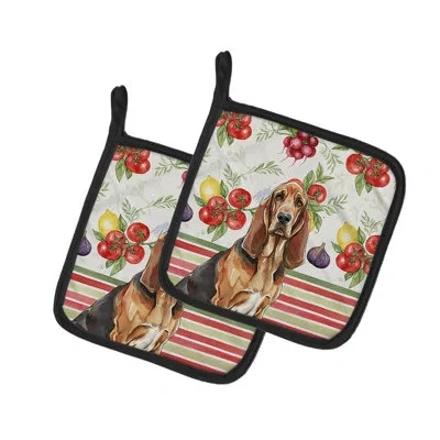 Caroline's Treasures Liver And Tan Bloodhound Vegetables Pair Of Pot Holders In Multicolor