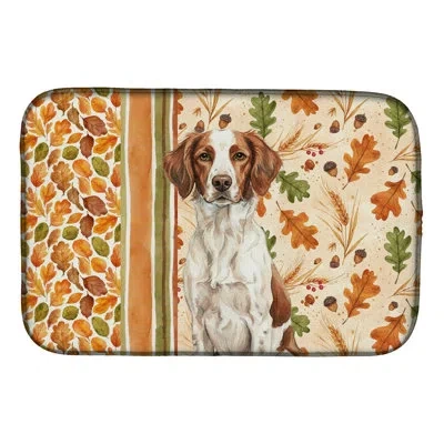 Caroline's Treasures Liver And White Brittany Heirloom Fall Dish Drying Mat In Natural