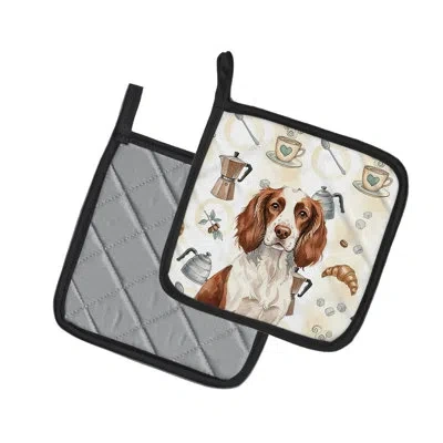 Caroline's Treasures Liver And White English Springer Spaniel Coffee Bar Pair Of Pot Holders In Multicolor