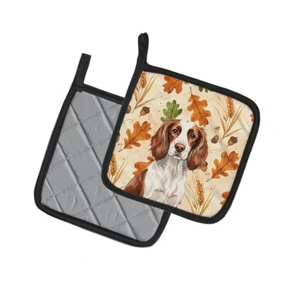 Caroline's Treasures Liver And White English Springer Spaniel Heirloom Fall Pair Of Pot Holders In Multicolor