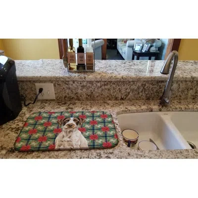 Caroline's Treasures Liver And White German Wirehaired Pointer Christmas Poinsettias Dish Drying Mat In Natural