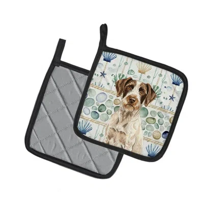 Caroline's Treasures Liver And White German Wirehaired Pointer Coastal Sea Glass Pair Of Pot Holders In Multicolor