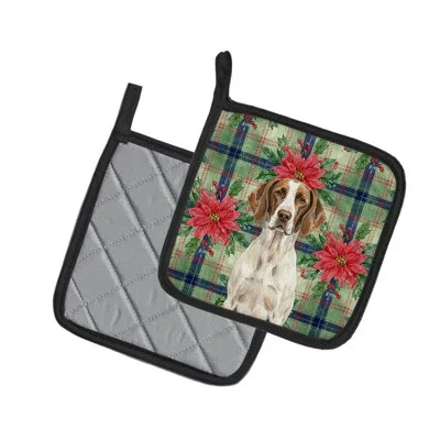 Caroline's Treasures Liver And White Pointer Christmas Poinsettas Pair Of Pot Holders In Multicolor