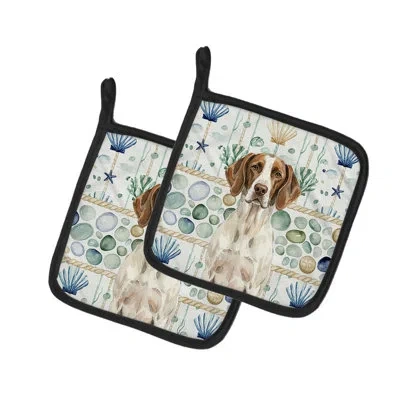 Caroline's Treasures Liver And White Pointer Coastal Sea Glass Pair Of Pot Holders In Multicolor