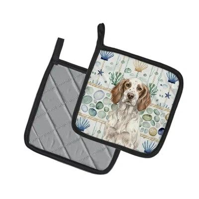 Caroline's Treasures Liver Belton English Setter Coastal Sea Glass Pair Of Pot Holders In Multicolor