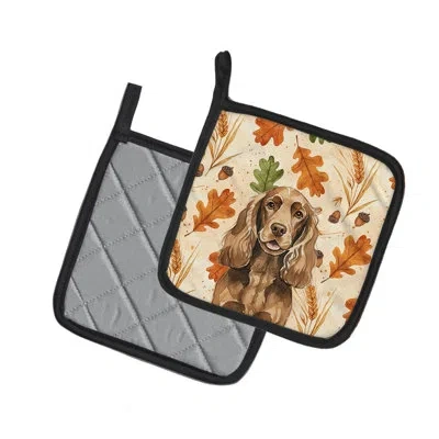 Caroline's Treasures Liver English Cocker Spaniel Heirloom Fall Pair Of Pot Holders In Multicolor