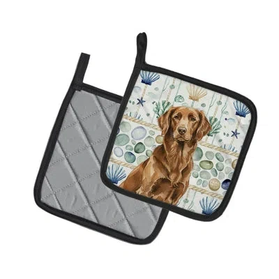 Caroline's Treasures Liver Flat-coated Retriever Coastal Sea Glass Pair Of Pot Holders In Multicolor