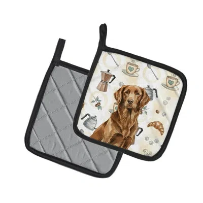 Caroline's Treasures Liver Flat-coated Retriever Coffee Bar Pair Of Pot Holders In Multicolor