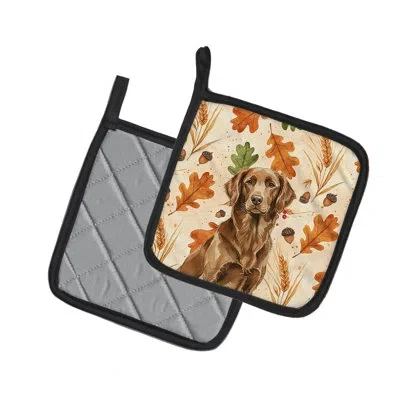 Caroline's Treasures Liver Flat-coated Retriever Heirloom Fall Pair Of Pot Holders In Multicolor