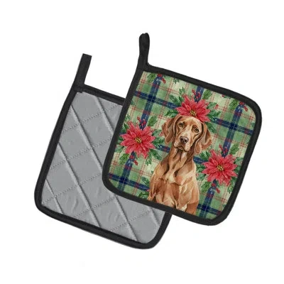 Caroline's Treasures Liver Pointer Christmas Poinsettas Pair Of Pot Holders In Multi
