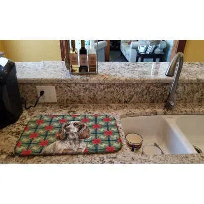 Caroline's Treasures Liver Roan English Cocker Spaniel Christmas Poinsettias Dish Drying Mat In Natural