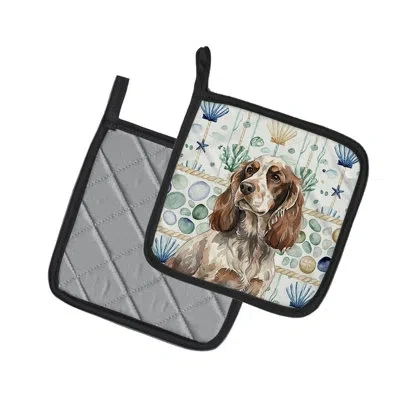 Caroline's Treasures Liver Roan English Cocker Spaniel Coastal Sea Glass Pair Of Pot Holders In Multicolor