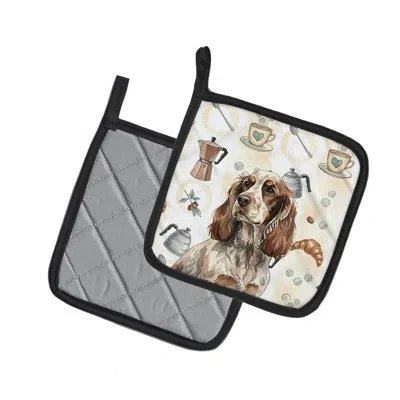 Caroline's Treasures Liver Roan English Cocker Spaniel Coffee Bar Pair Of Pot Holders In Multicolor