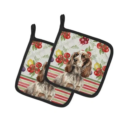 Caroline's Treasures Liver Roan English Cocker Spaniel Vegetables Pair Of Pot Holders In Multicolor