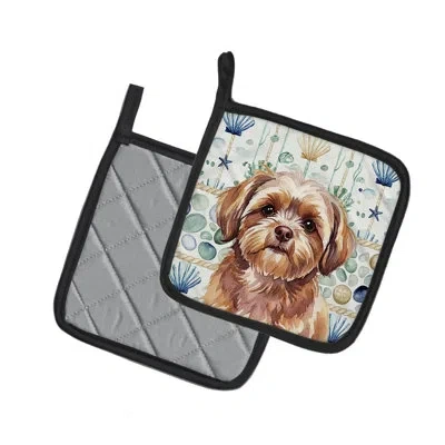 Caroline's Treasures Liver Shih Tzu Coastal Sea Glass Pair Of Pot Holders In Multicolor