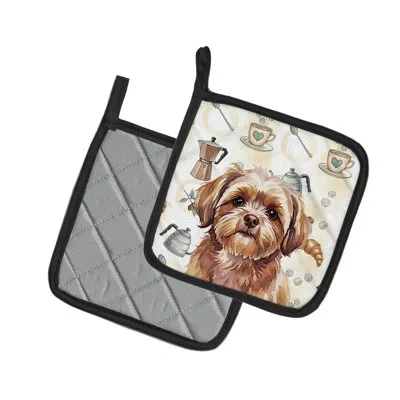 Caroline's Treasures Liver Shih Tzu Coffee Bar Pair Of Pot Holders In Multicolor